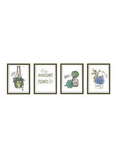 Buy 4-Piece Succulent Plants Wall Sticker Set White/Brown/Green 90x60centimeter in Saudi Arabia