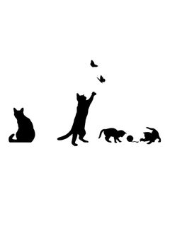 Buy Cute Cats Pattern Wall Sticker Black 16x91centimeter in UAE