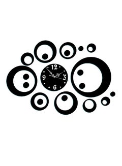 Buy Creative Round Mirror Wall Clock With Sticker Black/Silver 34x30x19.1centimeter in UAE