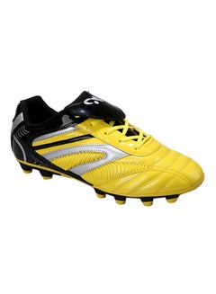 Buy Low Top Leather Lace Up Football Sneakers With Cover On Laces Yellow in Saudi Arabia