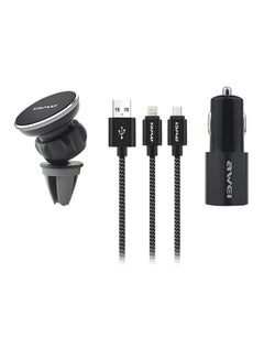 Buy Dual USB Car Charger With Mobile Holder And Data Cable Black in Saudi Arabia