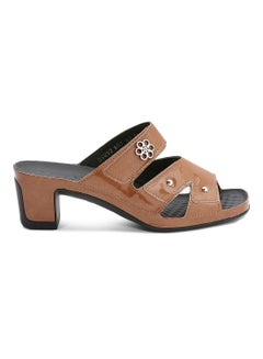 Buy Leather Heel Sandals Brown in UAE