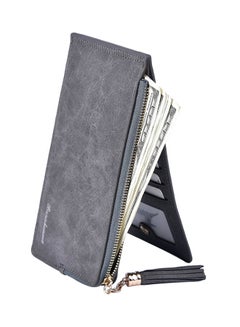 Buy Zipper Pocket Bifold Money And Card Wallet Grey in Saudi Arabia