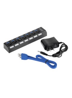 اشتري موزع USB 3.0 بسبعة منافذ مع محول قوي للتيار الكهربائي المتردد الأسود / الأزرق في الامارات