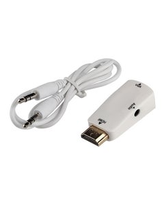 Buy HDMI Male To VGA Female Converter Box Adapter With Audio Cable White in UAE