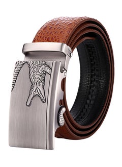 Buy Crocodile Pattern Automatic Buckle Belt Coffee Brown/Grey in Saudi Arabia