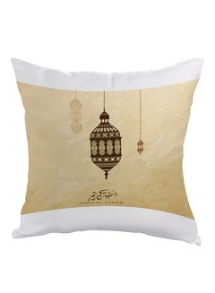 Buy Ramadan Kareem Printed Pillow Beige/White/Brown 40x40cm in UAE