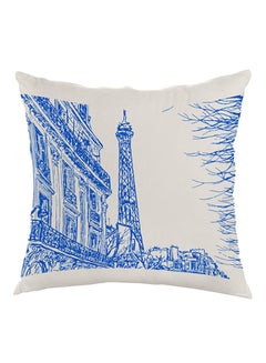 اشتري Abstract Drawing Of Paris Eiffel Tower Printed Pillow cover velvet Blue/White 40x40cm في مصر