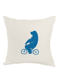 Buy Bear Driving A Bicycle Printed Pillow Blue/White 40x40cm in Egypt