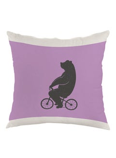 اشتري Bear Driving A Bicycle Printed Throw Pillow cover velvet Purple/White/Black 40 x 40cm في مصر