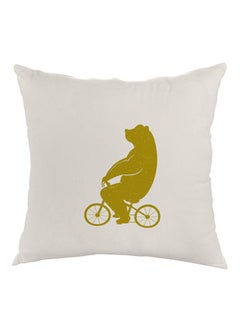 Buy Bear Driving A Bicycle Printed Pillow White/Green 40 x 40cm in Egypt