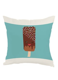 Buy Cartoon Graphic Ice Cream Printed Pillow Blue/White/Brown 40x40cm in Egypt