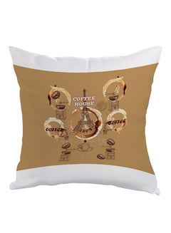 Buy Coffee House Printed Pillow polyester Brown/White 40x40cm in Egypt