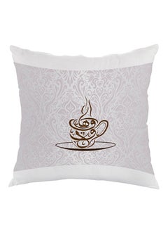 Buy Coffee Time Printed Pillow Grey/White/Brown 40x40cm in Egypt