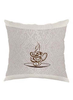 Buy Coffee Time Printed Pillow Grey/White/Brown 40x40cm in Egypt