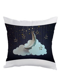 Buy Crescent Of Ramadan Printed Pillow Black/White/Blue 40x40cm in UAE