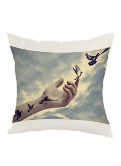 Buy Freedom Of Birds Printed Pillow Blue/White/Beige 40x40cm in Egypt