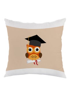 Buy Graduation Owl Printed Pillow Beige/Orange/White 40 x 40cm in Egypt