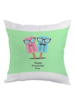 Buy Happy Friendship Day Printed Pillow White/Green/Pink 40 x 40cm in Egypt