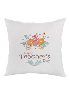 Buy Happy Teacher's Day Printed Pillow White/Blue/Orange 40 x 40cm in Egypt