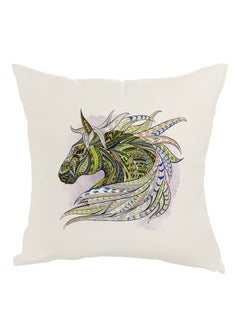 Buy Horse Drawing Printed Pillow White/Green/Blue 40x40cm in UAE