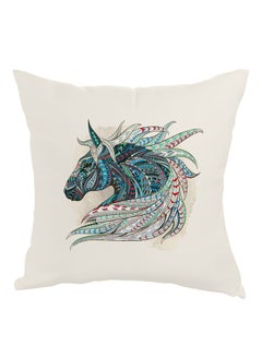 Buy Horse Drawing Printed Pillow White/Blue/Green 40x40cm in UAE