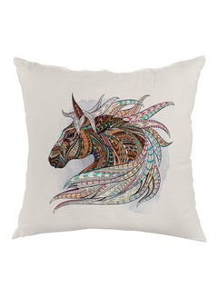 Buy Horse Drawing Printed Pillow White/Brown/Blue 40x40cm in Egypt