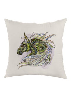 Buy Horse Drawing Printed Pillow White/Green/Blue 40x40cm in Egypt