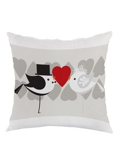 Buy Love Birds Printed Pillow Grey/Black/Red 40 x 40cm in Egypt