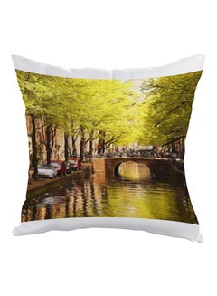 Buy Painting Artistic Printed Pillow Green/Brown/White 40 x 40cm in Egypt