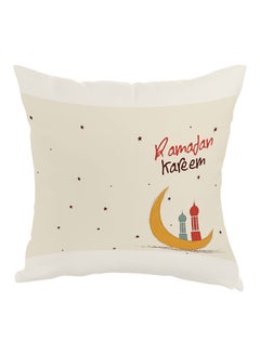 Buy Ramadan Kareem Printed Pillow Beige/White 40x40cm in UAE