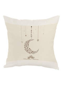 Buy Ramadan Kareem Printed Pillow Beige/White/Brown 40x40cm in UAE