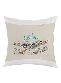 Buy Ramadan Kareem Printed Pillow Beige/Red/Blue 40x40cm in UAE