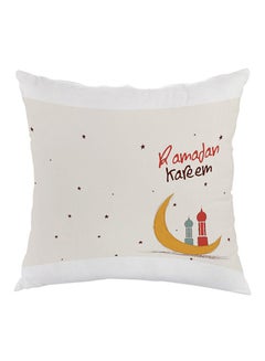 Buy Ramadan Kareem Printed Pillow Beige/Red/Yellow 40x40cm in UAE