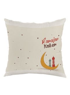 Buy Ramadan Kareem Printed Pillow Beige/Red/Yellow 40x40cm in UAE