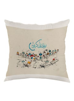 Buy Ramadan Kareem Printed Pillow Beige/Red/Blue 40x40cm in UAE