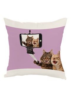 اشتري Selfi Taking Cats Printed pillow cover Purple/White/Black 40x40cm في مصر