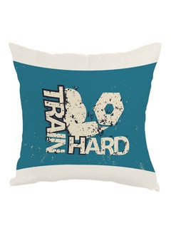 Buy Train Hard Printed Pillow Blue/White/Black 40 x 40cm in Egypt