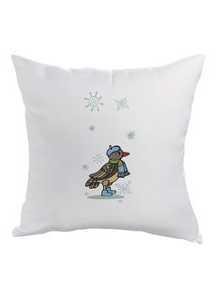 Buy Winter Season Bird Printed Throw Pillow White/Grey/Blue 40x40cm in Saudi Arabia