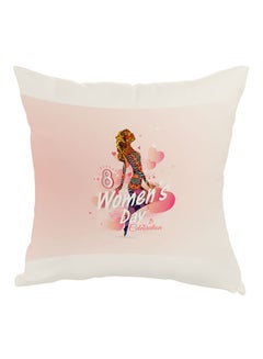 اشتري Women's Day Printed Pillow cover Pink/White/Yellow 40x40cm في مصر