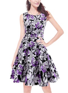 Buy Floral Printed Dress Black/Purple/White in UAE