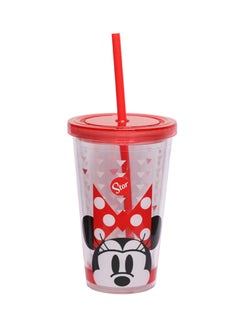Buy Minnie Disney Tumbler With Straw And Lid Clear/Black/Red 473ml in UAE