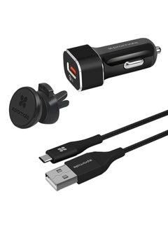 Buy Qualcomm QC 3.0 Car Charger With Magnetic Air Vent Holder And USB Type-C Cable Black in UAE