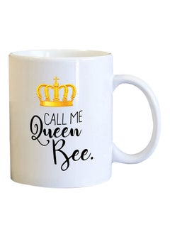 Buy Call Me Queen Bee Printed Coffee Mug White/Gold/Black in UAE