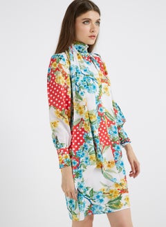 Buy Printed Pattern Long Sleeves Mini Dress Multicolour in UAE