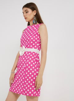 Buy Polka Dot Bow Décor Mini Dress Pink/White in UAE