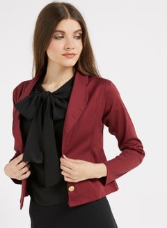 Buy Solid Two Buttons Blazer Maroon in UAE