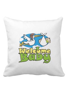 Buy New Born Compliment Welcome Baby Printed Pillow White/Green/Blue 40x40cm in UAE