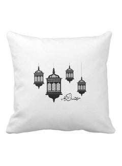 Buy Ramadan Kareem Lanterns Printed Pillow White/Black 40x40centimeter in UAE