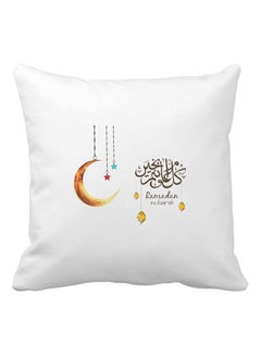 Buy Ramadan Mubarak Printed Pillow White/Black/Yellow 40x40cm in UAE